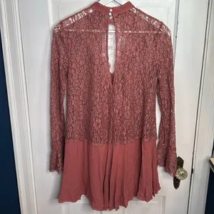 Free People Tell Tale Cutout Lace Tunic Dress NEW in Rosey Coral W1196 Sz XS thumbnail 14