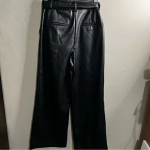 Loft Black Faux Leather High Rise Wide-Leg Belted Fleece Lined Trouser‎ Pants thumbnail 9