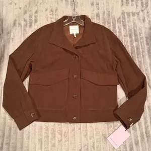 Avec Les Filles NWT Brown‎ Corduroy Utility Shacket Jacket Button Front Small thumbnail 1