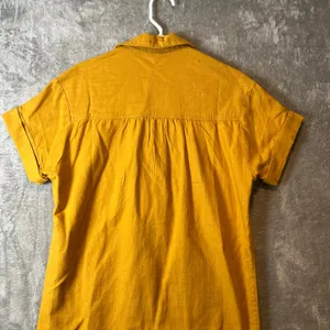 Pilcro‎ Buttondown Shirt Dress Linen Blend Patch Pockets Yellow Utility thumbnail 3