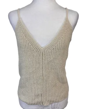 Zara Knit Cami Tank Top Womens‎ M Ivory V-Neck Crochet Boho Minimalist Festival thumbnail 1
