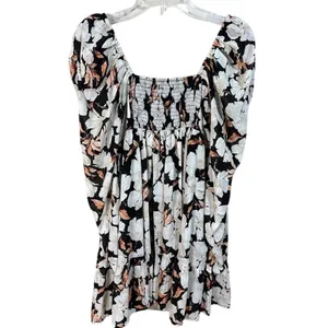 Abercrombie & Fitch Mini Dress Medium‎ Black Floral New Ruched Smocked Back thumbnail 2