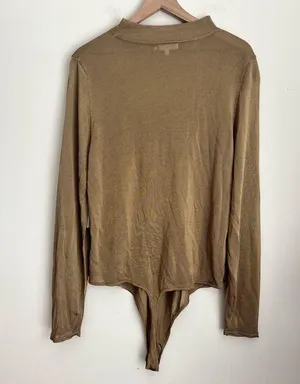 Pale Gold Sheer Mock Neck Bodysuit thumbnail 3
