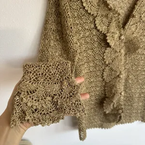 Vintage Y2K Crochet Silk Cotton Newport News Top M Sheer Ruffle Regency Fairy thumbnail 7