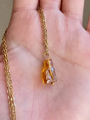 Handmade quality Czech glass cat gold tone stainless steel chain necklace🧡 thumbnail 4