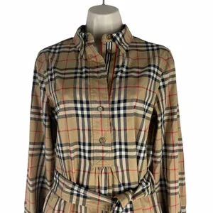 Burberry Giovanna Vintage Check Poplin Cotton Shirt Dress Beige Size 4 thumbnail 6