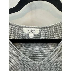 UMGEE Sweater Gray ‘All Laced Up’ Oversized Ribbed Tie Sides V-neck Large Boho thumbnail 4