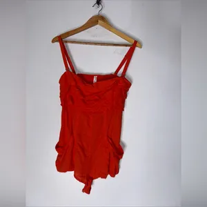 Anthropologie Strapless/ Sleeveless Linen Romper Jumpsuit‎ Mini Orange Red XS thumbnail 2