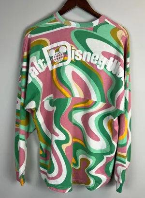 Walt Disney World Spirit Jersey Womens Medium Pink Green 70s Swirl Long Sleeve M thumbnail 1