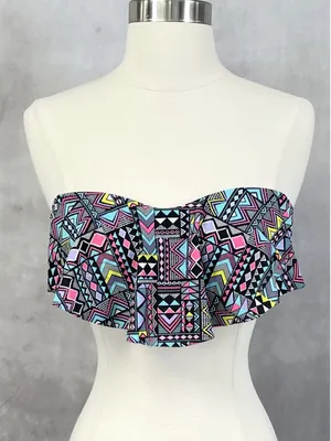 Hula Honey Bikini Swim Top‎ Size Medium Aztec Ruffle Bandeau Boho Indie Festival thumbnail 1