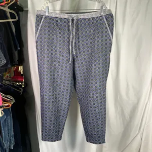Free People Harley Pant Womens Large Jacquard Blue‎ Gold Geometric Drawstring thumbnail 9