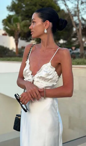 ZARA dress white midi ruffled satin lingerie inspired bodycon fitted wedding thumbnail 2