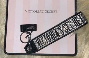VICTORIA'S SECRET Rhinestone Logo Wristlet Keychain Strap thumbnail 1