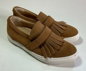 Anthropologie‎ Suede Fringe Slip On Loafers Size 38 thumbnail 1