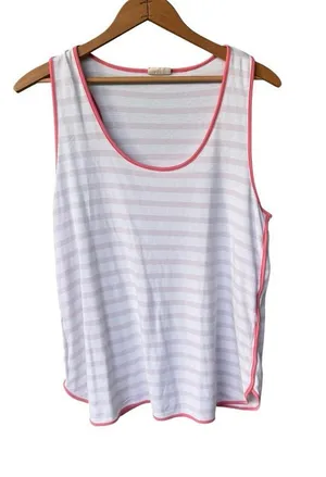 LAKE Pima Cotton Pajama Tank in Pink Stripe M thumbnail 1