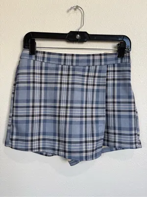 IRIS Size S Blue Plaid Wrap Mini Skort Y2K 90s Preppy Academia Clueless Grunge thumbnail 2