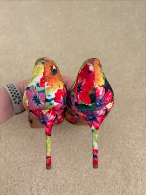 Manolo Blahnik BB Pumps Heels Women’s 39.5 9.5 Floral Stiletto Pink Red Satin thumbnail 7