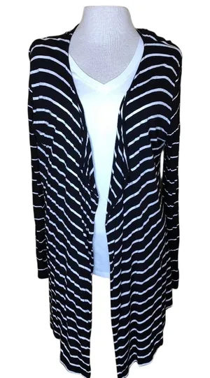 a.n.a Black & White Lightweight Striped Cardigan L thumbnail 1