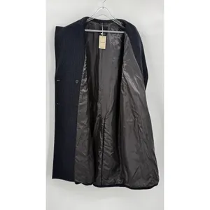MANGO Double Breasted Pinstripe Long Wool Blend Coat Navy Dark Grey Women’s XXL thumbnail 7