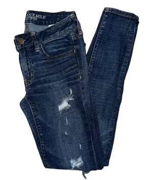 american eagle jegging super stretch distressed jeans size 6 dark wash skinny thumbnail 1