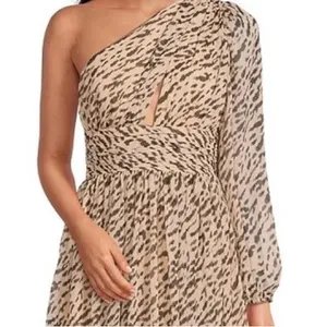 GIANNI BINI Leopard Print Maxi Dress One Shoulder Long Sleeve Black Tie Size 2‎ thumbnail 3