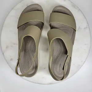 Crocs Brooklyn Low Wedge Sandals Size 8 Mushroom LiteRide Slingback Two Strap thumbnail 7