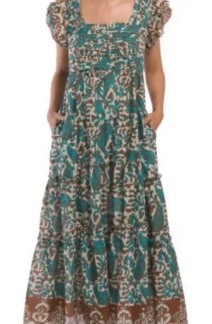 House of Harlow‎ Open Back Turquoise & Brown Batik Maxi Dress Sz S sundress thumbnail 1