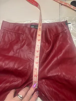 Zara Skinny Pants Size Small Red Faux Vegan Leather Party Wear Zip Ankle Concert thumbnail 4