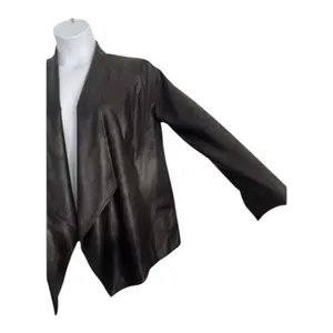 JM Collection Vegan Leather Draped Black Jacket Size M Open Front Blazer Casual thumbnail 6