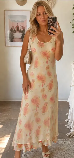 VINTAGE Y2K Express Sheer Layered Floral Maxi Dress Size 8‎ Yellow Fairy Spring thumbnail 1
