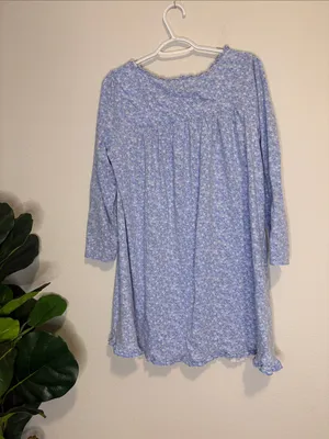 Eileen West Light Blue white Floral Long-Sleeve Nightdress with Lace Trim Large thumbnail 6