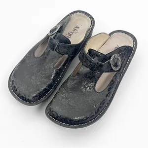 ALEGRIA Leather Black Embossed Buckle Accent Mule Slip On Slide Shoes EU 36 thumbnail 5