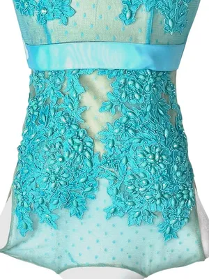 Turquoise Illusion Mermaid Gown Sheer Mesh Floral Lace Appliqués 6 Prom Wedding thumbnail 4