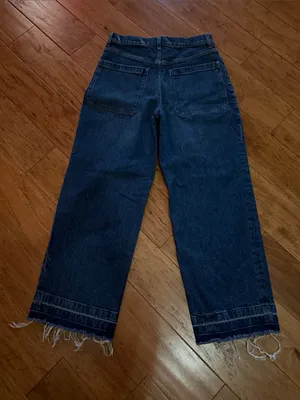 Madewell Dark Blue Wide-Leg Jeans with Raw Hem thumbnail 5