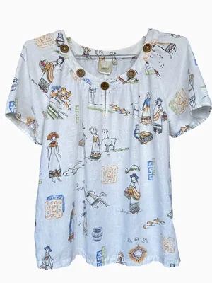 Lantana 100% Linen Short Sleeve Top Sz M thumbnail 1