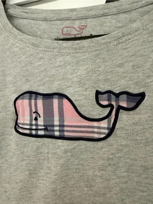 Vineyard Vines Gray Long-Sleeve Shirt with Pink Plaid Whale size M thumbnail 2