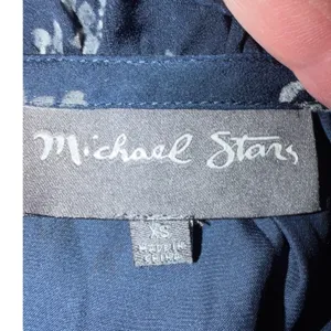 Michael Stars Blue Floral Tunic Bell Sleeve Ruffle Neck Shift Dress XS‎ thumbnail 5