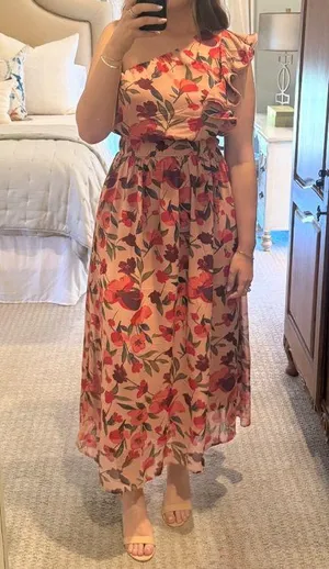 Maxi Ruffle One Shoulder Dress Pink Size M thumbnail 4