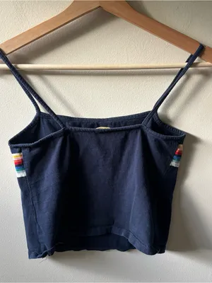 John Galt Brandy Melville Navy Rainbow-Strip Crop Tank Top thumbnail 5