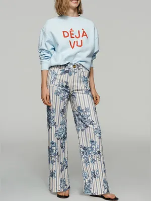 NWT Anthropologie Maeve The Colette High-Rise Wide-Leg Jeans- Floral Stripe - 25 thumbnail 13