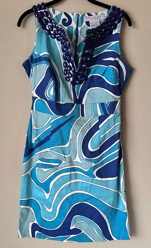 Gretchen Scott Beaded Dress Sz S Blue Sleeveless Sheath thumbnail 1