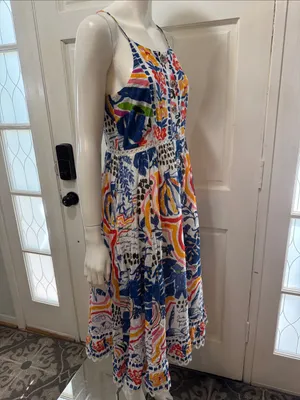 Farm Rio Cotton Floral Print Maxi Dress Eyelet Midi Fit Flare Dress Size XSmall thumbnail 8