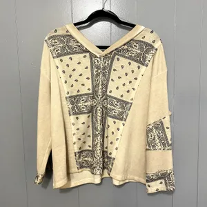 POL Cream Patchwork Bandana V-neck Oversized Multi Media Boho Western Top S thumbnail 5