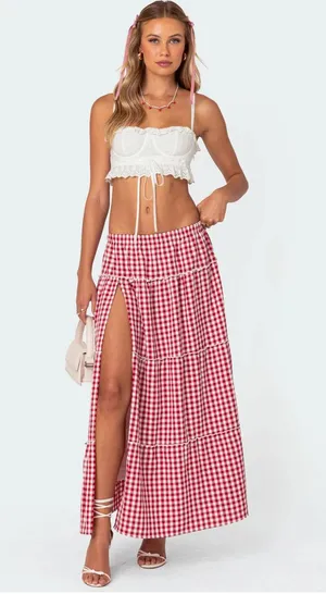 Edikted red gingham skirt thumbnail 1