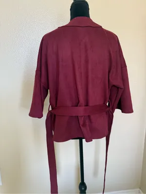Classic Concepts Burgundy Faux Suede Belted Jacket Cardigan Medium thumbnail 7