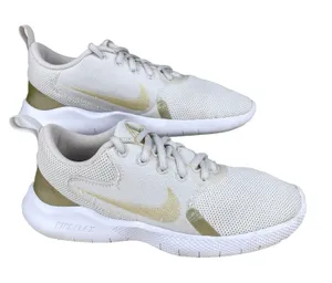 Nike Flex Experience Size 6.5W Wide White Gold Swoosh Sneakers Training Shoes thumbnail 1