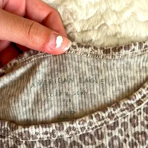 American Eagle Outfitters Soft & Sexy Rib Cheetah Print Ruffled trim Top thumbnail 4