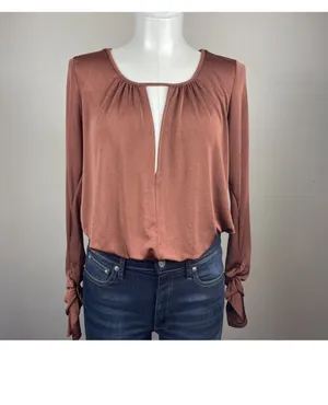 Free People Kaya Rust Brown Long Sleeve Cutout Bodysuit S thumbnail 6