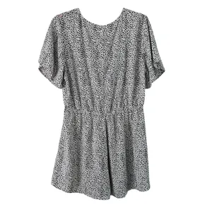 Umgee Women's Romper Black White Print V Neck Short‎ Sleeve Size L thumbnail 8