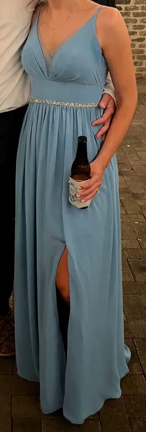 Azazie Steel Blue Bridesmaid Dress thumbnail 3